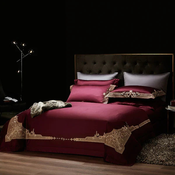 Cleopatra Puce Red Luxury Egyptian Cotton Bedding Set